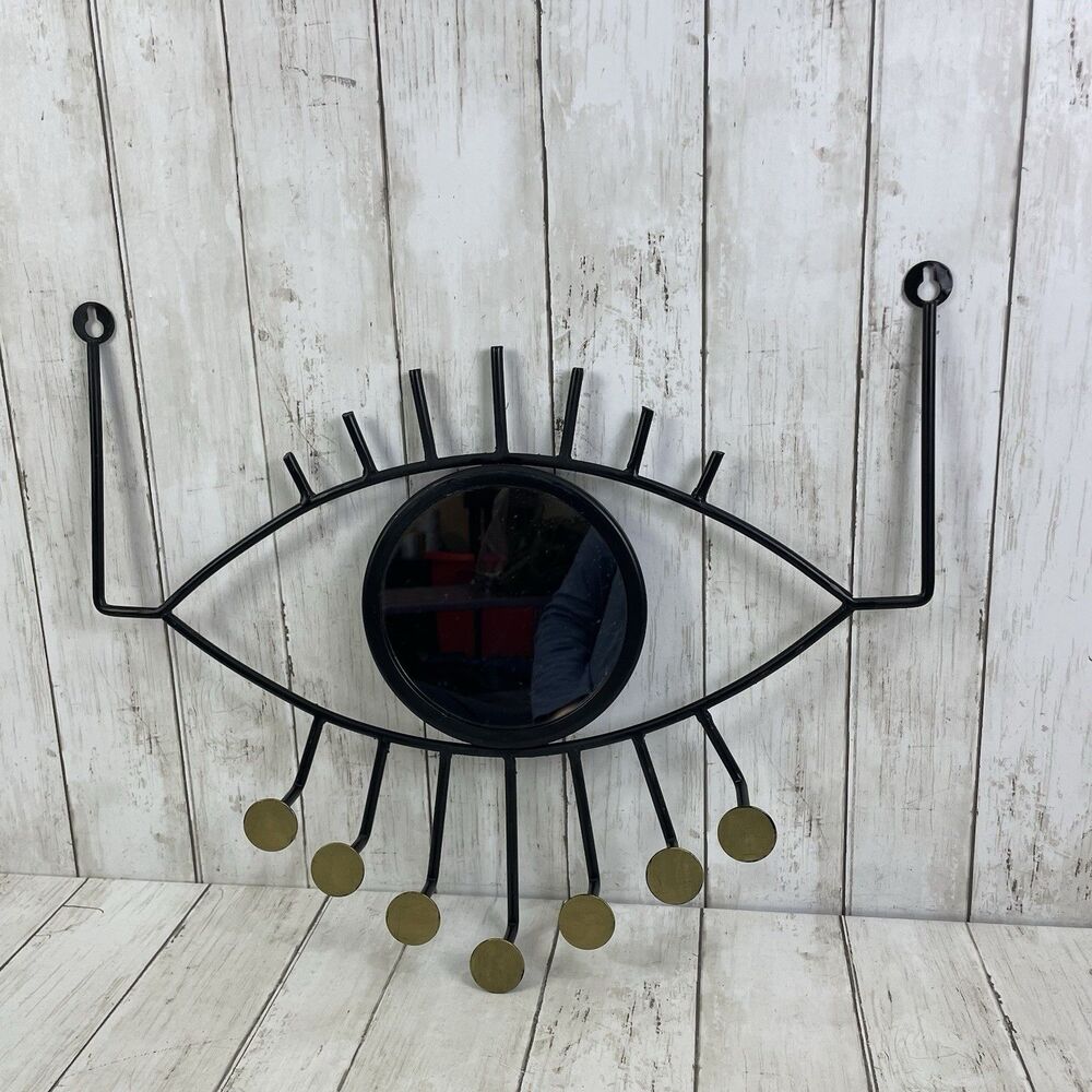 Evil Eye Wall Mirror W/ Hooks Decorative Wall Hanging Black & Gold